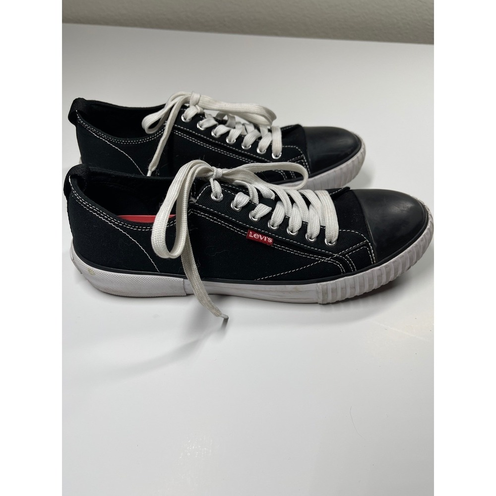 Levi Strauss Womens Black Canvas Low Top Sneakers Shoes Size 8.5 Blk/White